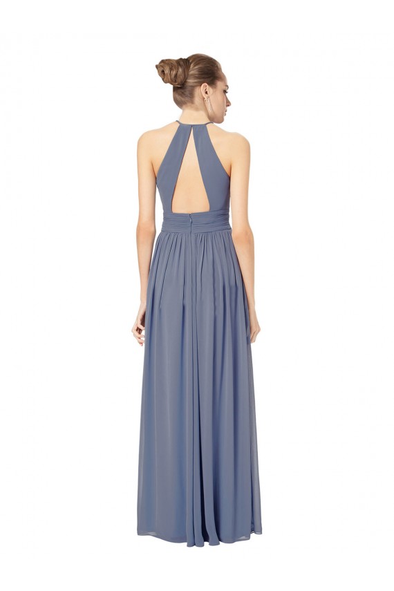 Sleeveless Royal Blue Keyhole Back A-Line Halter Neck Bridesmaid Dress / Evening Dress Lincoln