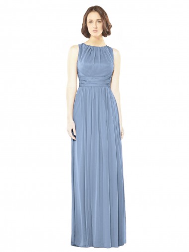 Sleeveless Dusty Blue Open Back A-Line Bateau Neck Bridesmaid Dress Lincoln