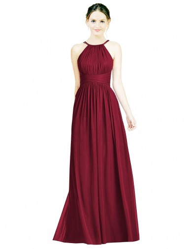 Sleeveless Burgundy Open Back A-Line Halter Neck Formal Dress / Bridesmaid Dress Lincoln