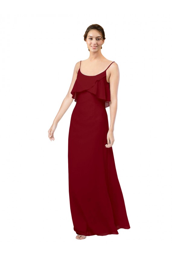 Sleeveless Burgundy V-Back Sheath Scoop Neck Bridesmaid Dress Lincoln