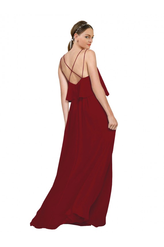 Sleeveless Burgundy Criss Cross Open Back A-Line Spaghetti Straps Bridesmaid Dress Lincoln