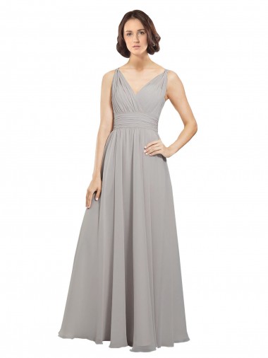 Sleeveless Oyster Silver V-Back A-Line V-Neck Bridesmaid Dress Lincoln