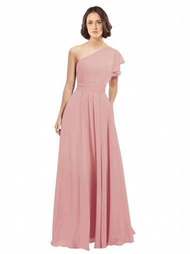 Sleeveless Bliss Pink A-Line One Shoulder Bridesmaid Dress / Evening Dress Lincoln