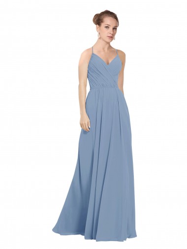 Sleeveless Dusty Blue V-Back A-Line V-Neck Evening Dress / Bridesmaid Dress Lincoln