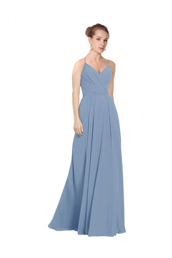Sleeveless Dusty Blue V-Back A-Line V-Neck Evening Dress / Bridesmaid Dress Lincoln