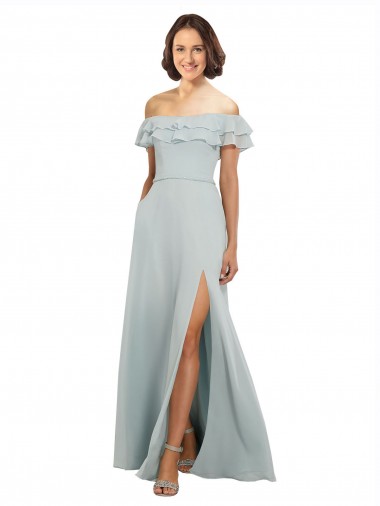 Sleeveless Sea Glass Keyhole Back A-Line Off the Shoulder Bridesmaid Dress Lincoln