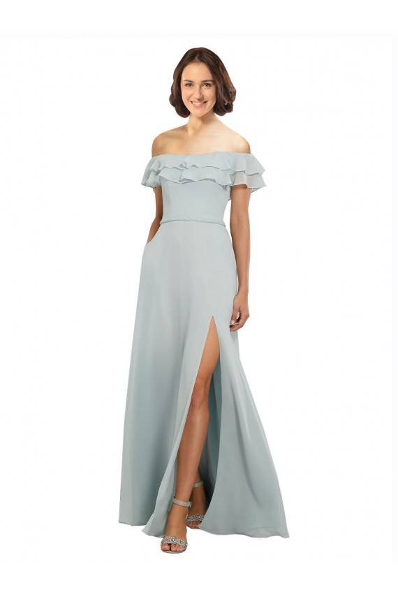 Sleeveless Sea Glass Keyhole Back A-Line Off the Shoulder Bridesmaid Dress Lincoln