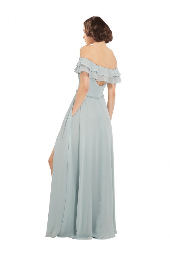 Sleeveless Sea Glass Keyhole Back A-Line Off the Shoulder Bridesmaid Dress Lincoln