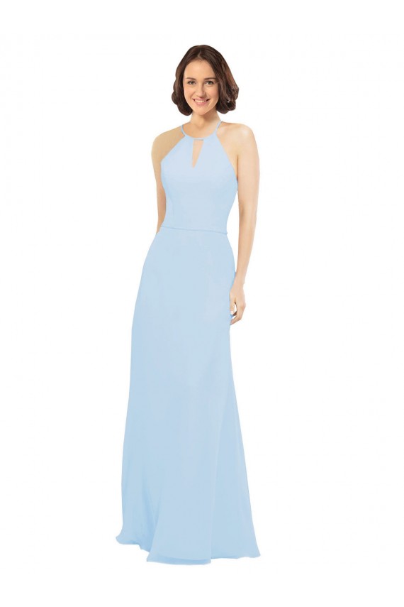Sleeveless Light Sky Blue A-Line Halter Neck Wedding Party Dress Lincoln