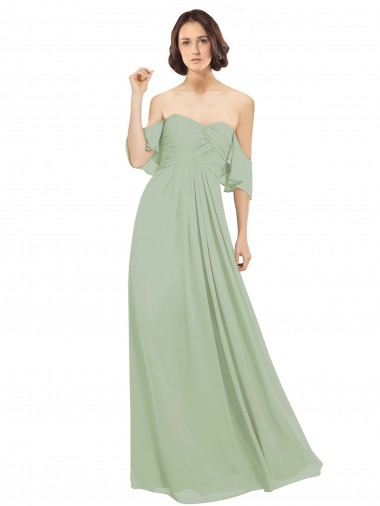 Cold Shoulder Smoke Green A-Line Off the Shoulder Bridesmaid Dress Lincoln