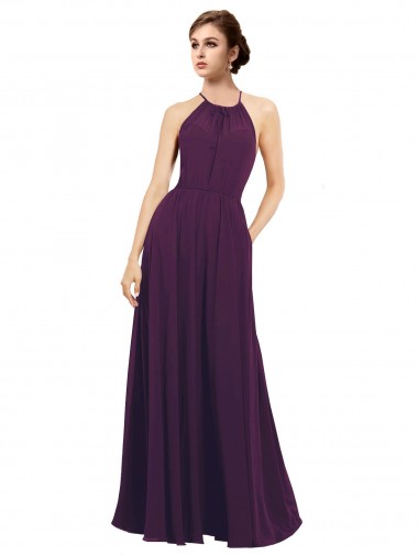Sleeveless Grape Keyhole Back A-Line Halter Neck Bridesmaid Dress / Evening Dress Lincoln