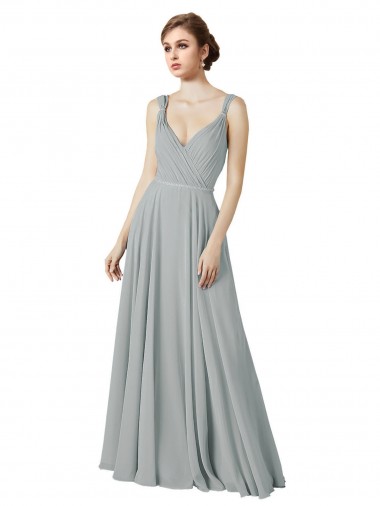 Sleeveless Silver A-Line V-Neck Bridesmaid Dress / Evening Dress Lincoln