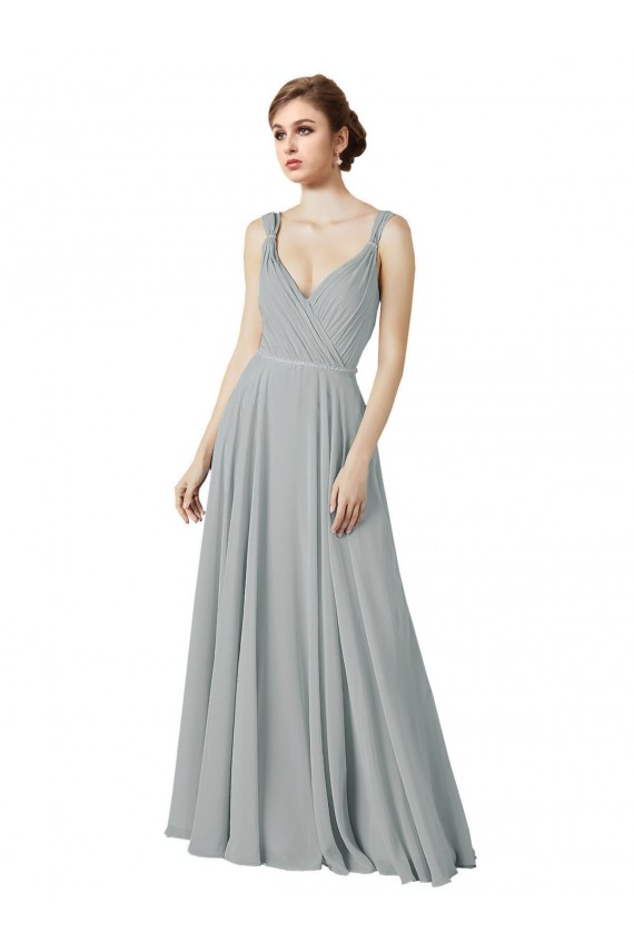 Sleeveless Silver A-Line V-Neck Bridesmaid Dress / Evening Dress Lincoln
