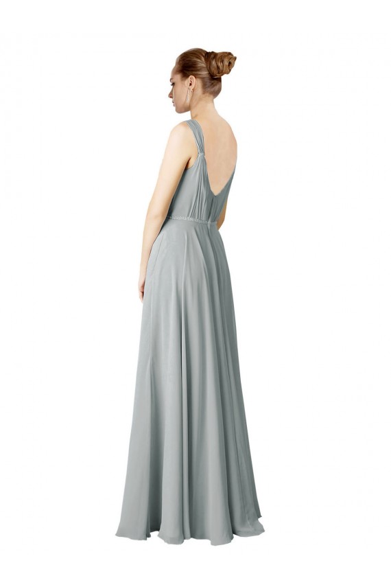 Sleeveless Silver A-Line V-Neck Bridesmaid Dress / Evening Dress Lincoln