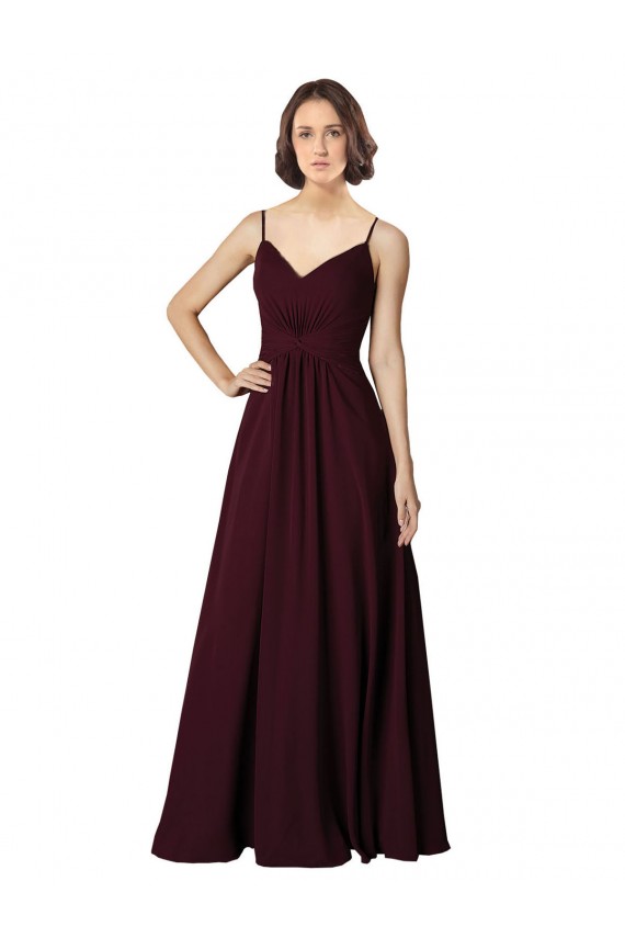 Sleeveless Burgundy Gold A-Line V-Neck Bridesmaid Gown Lincoln