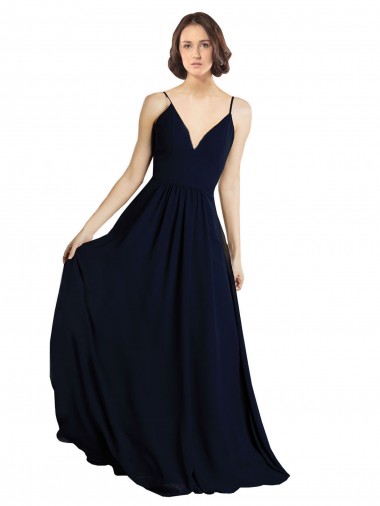 Sleeveless Dark Navy A-Line V-Neck Bridesmaid Dress & Gowns Lincoln