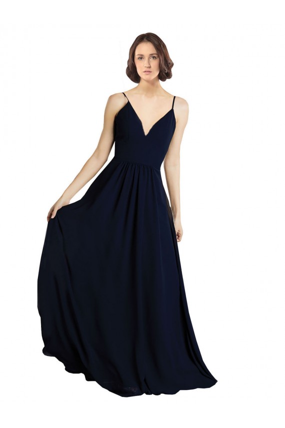 Sleeveless Dark Navy A-Line V-Neck Bridesmaid Dress & Gowns Lincoln