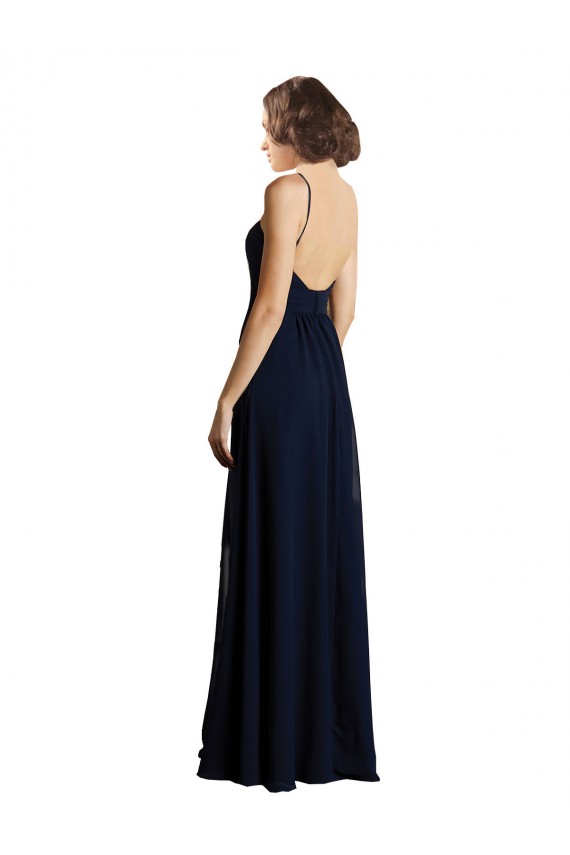Sleeveless Dark Navy A-Line V-Neck Bridesmaid Dress & Gowns Lincoln