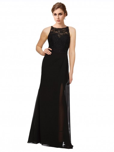 Sleeveless Black Sheath High Neck Bridesmaid Dress Lincoln