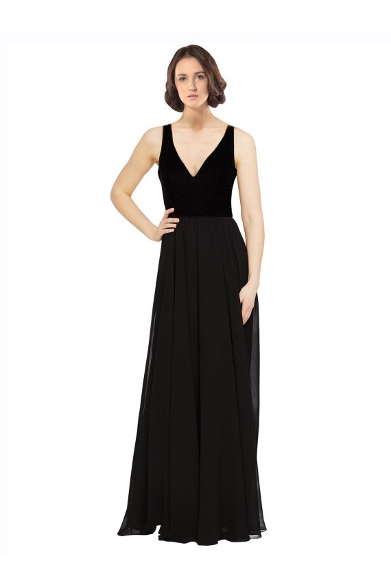 Sleeveless Black Open Back A-Line V-Neck Prom Dress / Bridesmaid Dress Lincoln