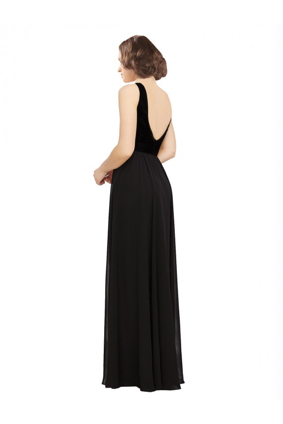 Sleeveless Black Open Back A-Line V-Neck Prom Dress / Bridesmaid Dress Lincoln