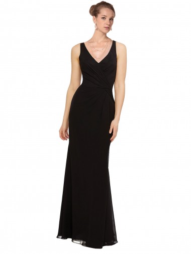 Sleeveless Black Sheath V-Neck Bridesmaid Gown Lincoln
