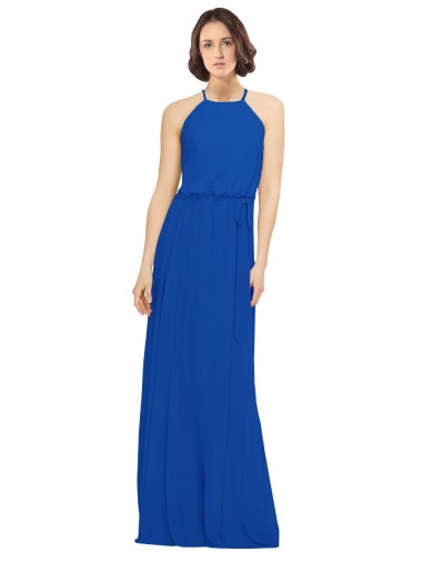 Sleeveless Royal Blue A-Line Jewel Neck Bridal Party Dress Lincoln
