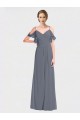 Flutter Sleeves Slate Grey V-Back A-Line Off the Shoulder Bridesmaid Dress Lincoln