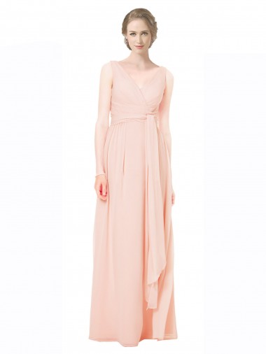 Sleeveless V-Back A-Line V-Neck Wedding Party Dress Lincoln