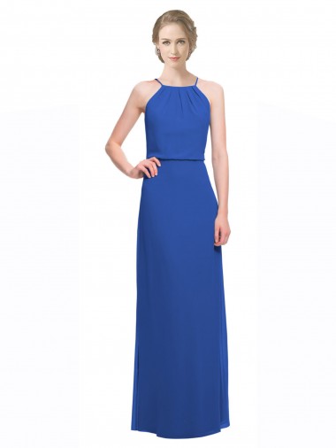 Sleeveless Blue Low Back A-Line Spaghetti Straps Bridesmaid Dress Lincoln