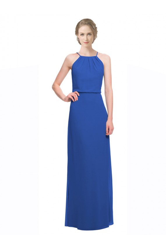 Sleeveless Blue Low Back A-Line Spaghetti Straps Bridesmaid Dress Lincoln