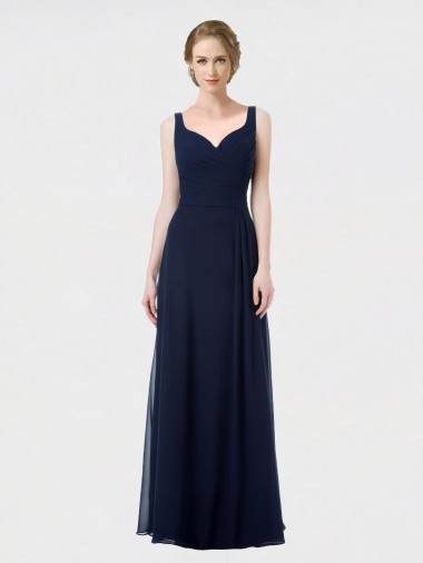Sleeveless Dark Navy Low Back A-Line Sweetheart Bridesmaid Dress Lincoln