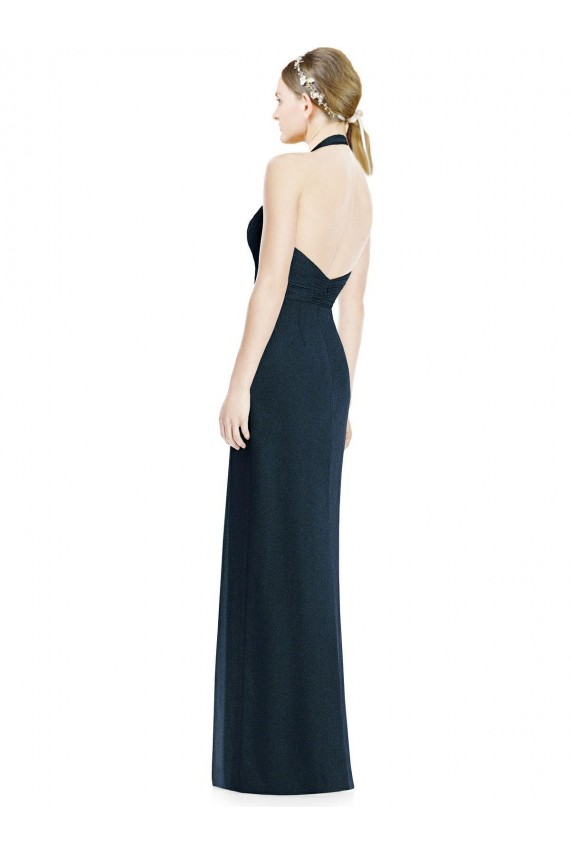 Sleeveless Dark Navy Open Back A-Line Halter Neck Formal Dress / Bridesmaid Dress Lincoln
