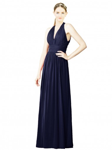 Sleeveless Dark Navy Open Back A-Line Halter Neck Bridesmaid Dresses Lincoln