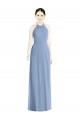 Sleeveless Dusty Blue Low Back A-Line Halter Neck Bridesmaid Dress Lincoln