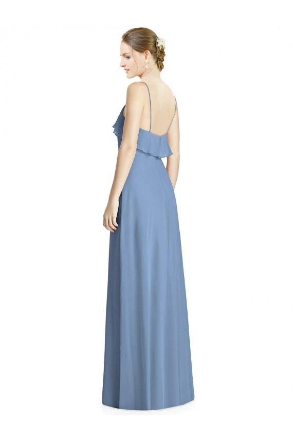 Sleeveless Dusty Blue Open Back A-Line Spaghetti Straps Bridesmaid Dresses Lincoln