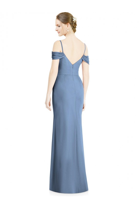 Cold Shoulder Dusty Blue Open Back A-Line Off the Shoulder Formal Evening Gown / Bridesmaid Dress Lincoln