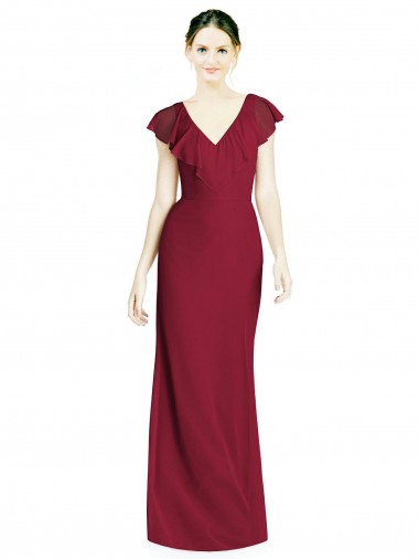 Sleeveless Burgundy V-Back Trumpet V-Neck Bridesmaid Dress Lincoln