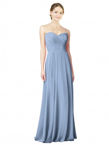 Sleeveless Dusty Blue Low Back A-Line Sweetheart Wedding Party Dress Lincoln