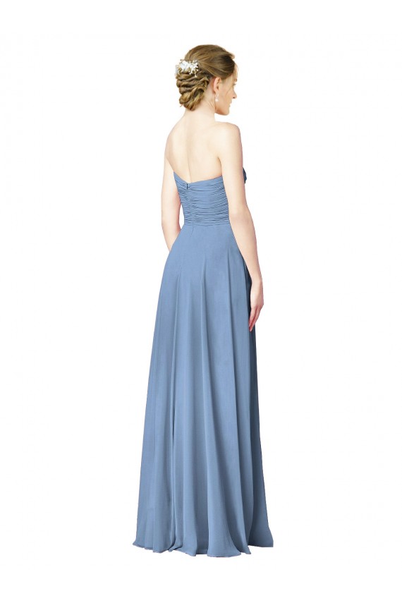 Sleeveless Dusty Blue Low Back A-Line Sweetheart Wedding Party Dress Lincoln
