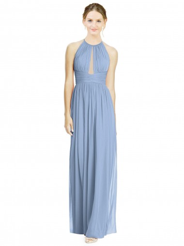 Sleeveless Dusty Blue A-Line Halter Neck Wedding Party Dress Lincoln