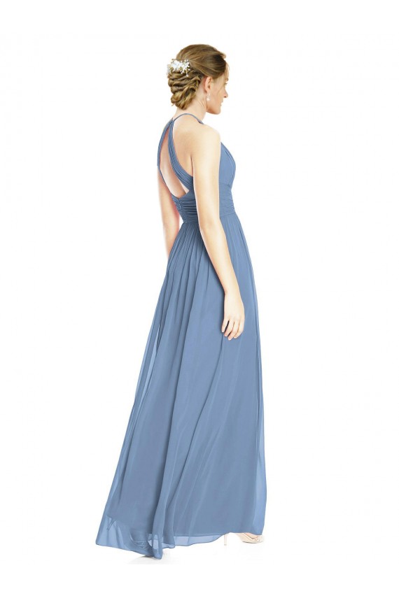 Sleeveless Dusty Blue A-Line Halter Neck Wedding Party Dress Lincoln
