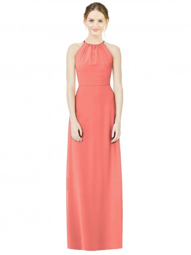 Sleeveless Coral Open Back A-Line Halter Neck Bridesmaid Dress Lincoln