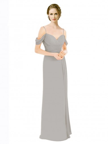 Cold Shoulder Silver Open Back A-Line Off the Shoulder Bridesmaid Dress Lincoln