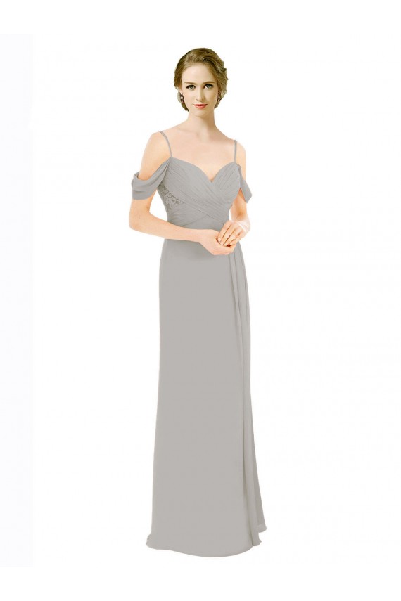 Cold Shoulder Silver Open Back A-Line Off the Shoulder Bridesmaid Dress Lincoln