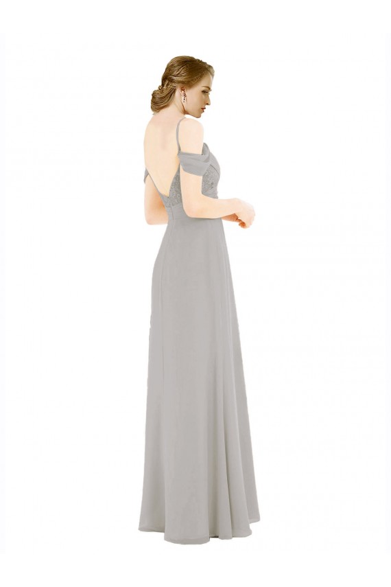Cold Shoulder Silver Open Back A-Line Off the Shoulder Bridesmaid Dress Lincoln