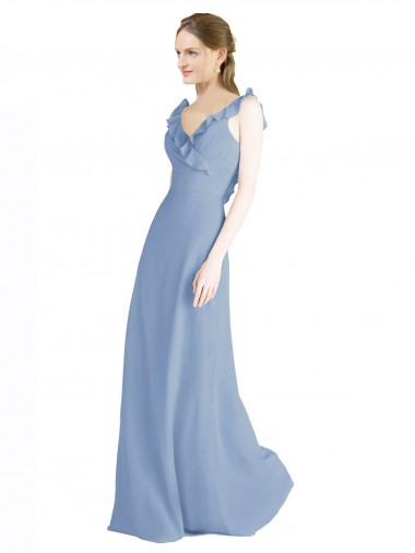 Sleeveless Dusty Blue Open Back A-Line V-Neck Bridesmaid Dress Lincoln