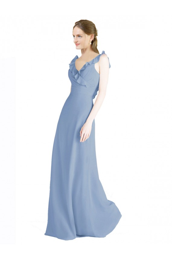 Sleeveless Dusty Blue Open Back A-Line V-Neck Bridesmaid Dress Lincoln
