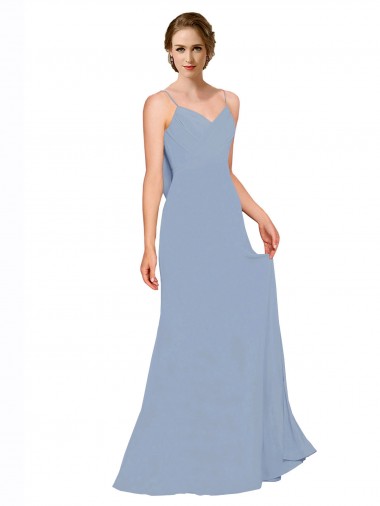 Sleeveless Dusty Blue A-Line Spaghetti Straps Bridesmaid Dress / Evening Dress Lincoln