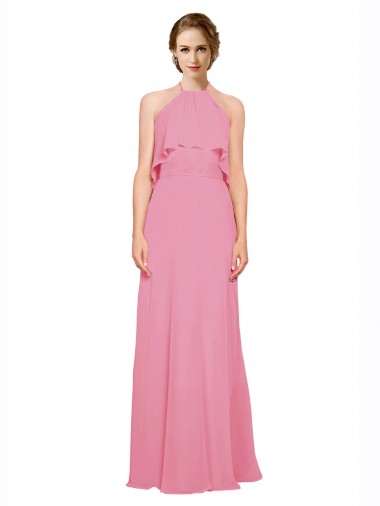 Sleeveless Skin Pink Low Back A-Line Halter Neck Bridesmaid Dress Lincoln